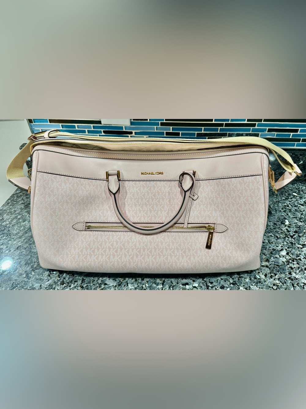 Michael Kors Pale Pink Logo Satchel with Gold Hardware